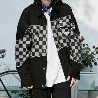 Checker Print Denim Jacket