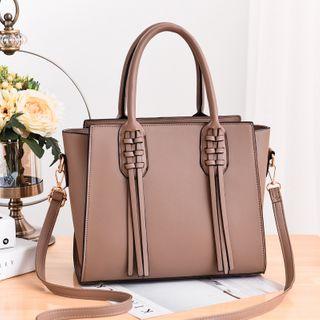 Faux Leather Fringed Top Handle Crossbody Bag