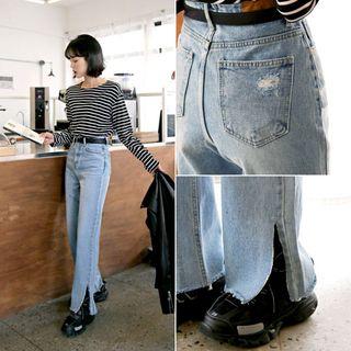 Deep-slit Wide-leg Jeans