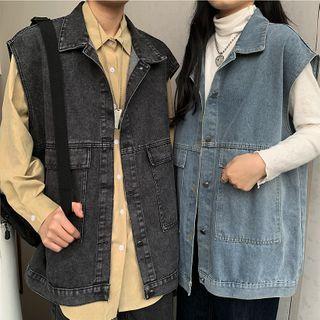 Denim Single-breasted Vest