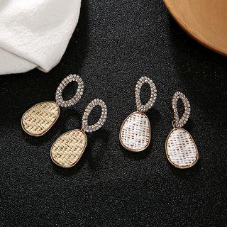 Irregular Rhinestone & Woven Disc Dangle Earring
