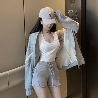 Oversized Sweat Hoodie / Cropped Tank Top / Sweat Shorts