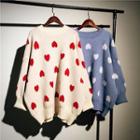 Crew Neck Heart Patterned Sweater