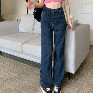 High-waist Bow Wide-leg Slit Denim Jeans