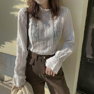 Frilled Trim Lace Long-sleeve Top