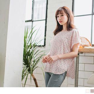 Slit Flutter Sleeve Floral Chiffon Top