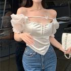 Butterfly Puff-sleeve Cropped Blouse