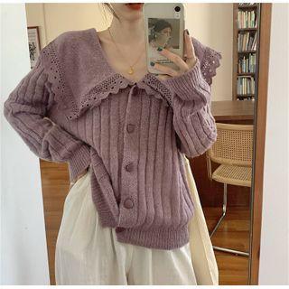 Buttoned Lace Collar Cardigan