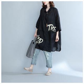 3/4-sleeve Oversized Letter Shirt
