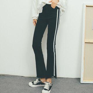 Contrast Trim Raw Hem Boot Cut Jeans