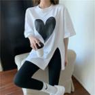 Short Sleeve Round Neck Print T-shirt White - One Size