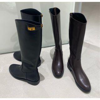 Buckled Low-heel Tall Boots