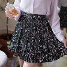 Band-waist Floral Mini Pleat Skirt
