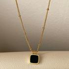 Square Pendant Stainless Steel Necklace E384 - Black & Gold - One Size