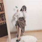 Plaid Open Front Jacket / Shirt / A-line Midi Skirt