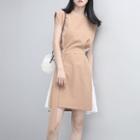 Pleated Chiffon-side Sleeveless Dress + Sash