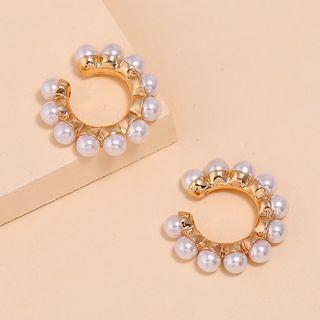 Faux Pearl Cuff Earring 1 Pair - Kc Gold - White - One Size