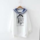 Sailor Collar Cartoon Print Pullover White - One Size