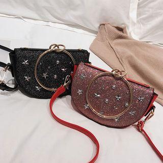 Studded Sequined Faux Leather Crossbody Bag