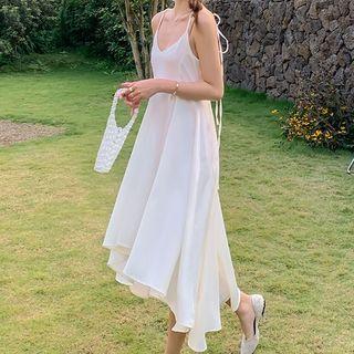 Plain V-neck Lace-up Strap Dress