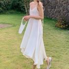 Plain V-neck Lace-up Strap Dress