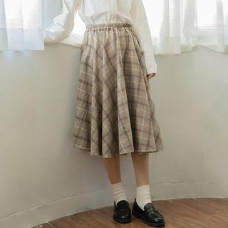 Plaid Midi Skirt Camel - One Size