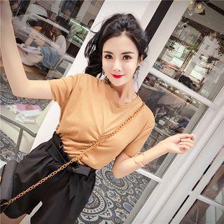 Set: Short-sleeve Top + Bow-accent Shorts