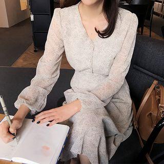 V-neck Dotted Midi Chiffon Dress