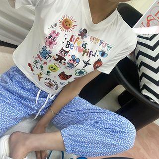 Drawstring Floral Jogger Pants