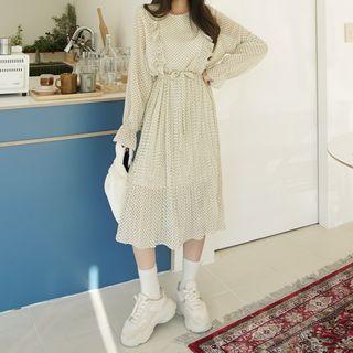 Frill-trim Dotted Long Chiffon Dress