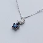 925 Sterling Silver Rhinestone Moon & Star Pendant Necklace S925 Silver - Necklace - Blue & Silver - One Size