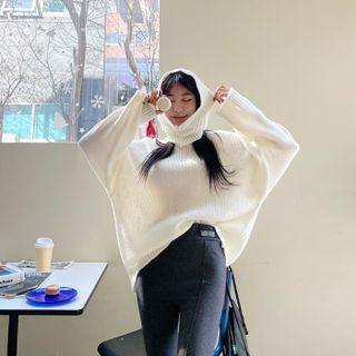 Set: Drop-shoulder Sweater + Knit Balaclava Hat