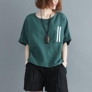 Striped Pocketed Elbow Sleeve T-shirt