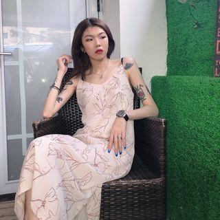 Floral Printed Spaghetti-strap Midi Dress
