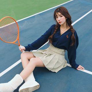 [fever & Percent] V-neck Crop Cotton Cardigan