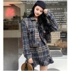 Plaid Tweed Buttoned Jacket / Mini A-line Skirt