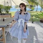 Short-sleeve Floral Print Bow Midi Dress