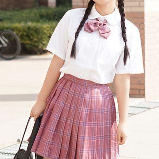 Set: Short-sleeve Shirt + Pleated Skirt + Bow Tie