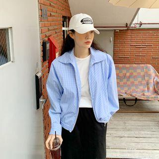 Collared Gingham Blouson Jacket