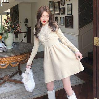 Long-sleeve Cable-knit Slim-fit Knit Dress