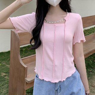 Short-sleeve Chained Frill Trim Top