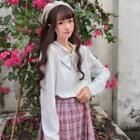 Bow Accent Long-sleeve Blouse White - One Size