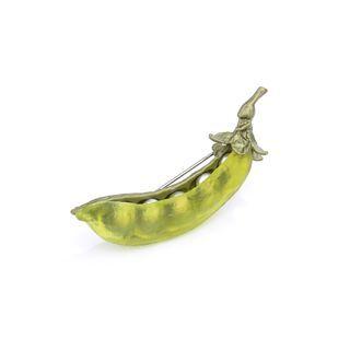 Simple Creative Enamel Green Pea Freshwater Pearl Brooch Silver - One Size