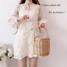 Set: Long-sleeve Lace Top + Sleeveless Dress Set - As Shown In Figure - One Size