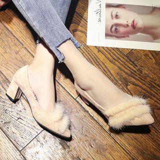 Chunky Heel Furry-trim Pumps