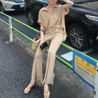 Short-sleeve Polo Shirt + Drawstring Split-hem Pants