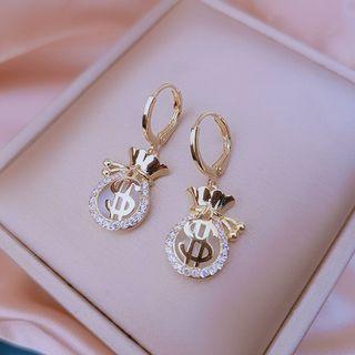 Money Bag Faux Cat Eye Stone Rhinestone Alloy Dangle Earring 1 Pair - Gold - One Size