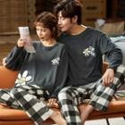 Couple Matching Loungewear Set : Long-sleeve Flower Print Top + Pants