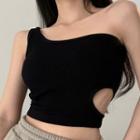 One-shoulder Padded Cutout Crop Tank Top