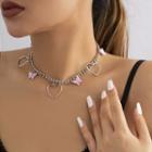 Hollow Heart Chain Necklace 1pc - 5102 - Silver & Pink - One Size